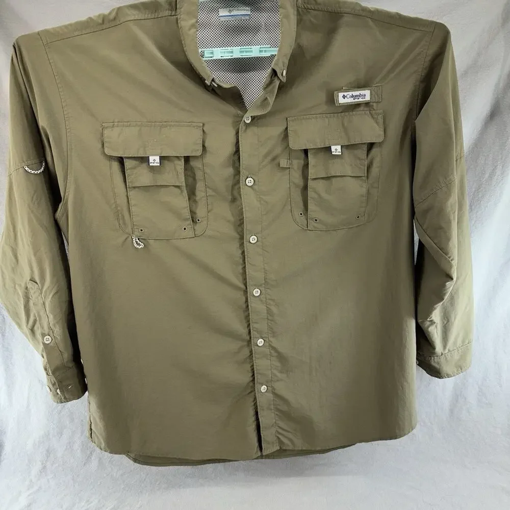 Columbia PFG Omni-Shade Shirt Men's Size XL/TG Tan Nylon Vented Fishing - Picture 1 of 8